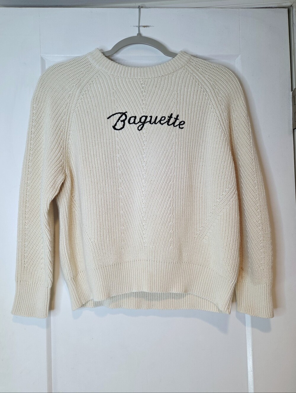 DEMYLEE Baguette Embroidered Cream Cotton Knit Sweater Size S